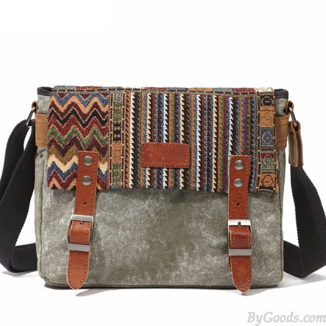 Vintage Folk Style Outdoor Totem Canvas Crossbody Bag Shoulder Bag