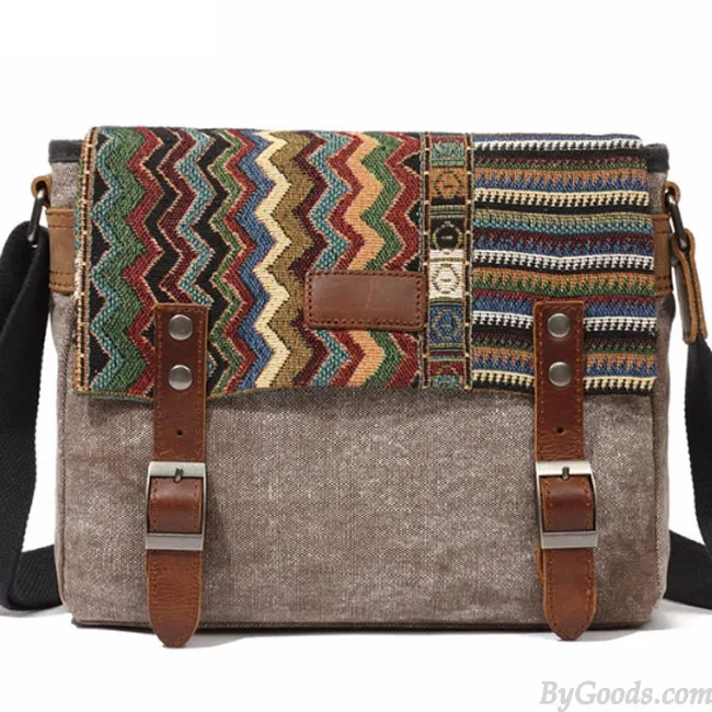 Vintage Folk Style Outdoor Totem Canvas Crossbody Bag Shoulder Bag