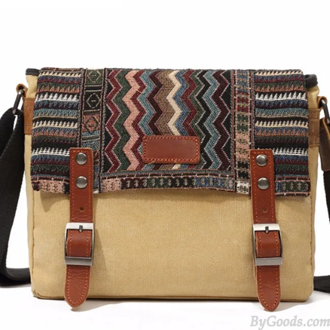 Vintage Folk Style Outdoor Totem Canvas Crossbody Bag Shoulder Bag