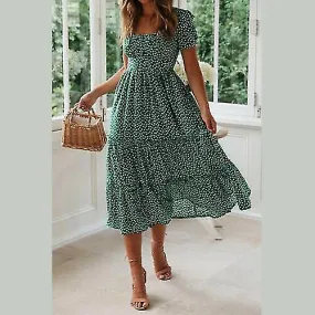 Women Floral Boho Holiday Beach Midi Dress Ladies Summer Swing Kaftan Sundress