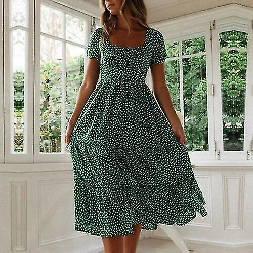 Women Floral Boho Holiday Beach Midi Dress Ladies Summer Swing Kaftan Sundress