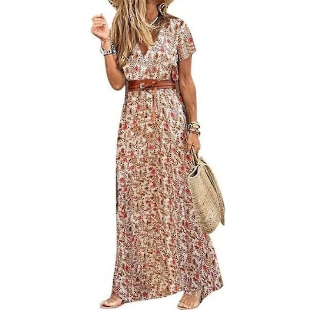 Women Summer Boho Ruffle Maxi Beach Dress Ladies Party Floral Long Sundress -aqwg