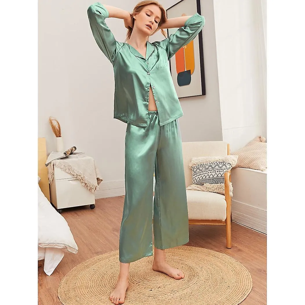 Women's pajamas loungewear bathrobes dressing robes home wear trousers long sleeve suit solid color