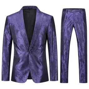 Yynuda Hombres 2 piezas Paisley Print Esmoquin Banquete de boda Fiesta Slim-fit Suit (blazer + pantalones)