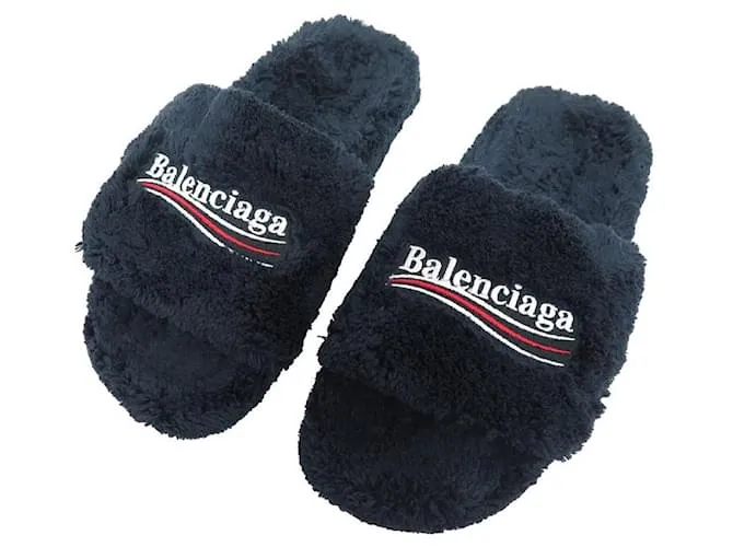 ZAPATOS BALENCIAGA FURRY 654261 SANDALIAS 40 FALSA PIEL SANDALIAS ZAPATO Azul marino 