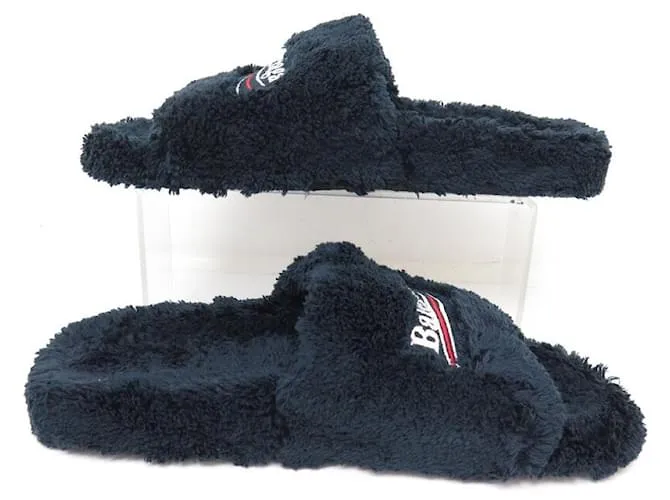 ZAPATOS BALENCIAGA FURRY 654261 SANDALIAS 40 FALSA PIEL SANDALIAS ZAPATO Azul marino 