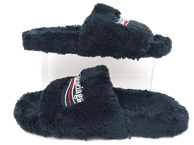 ZAPATOS BALENCIAGA FURRY 654261 SANDALIAS 40 FALSA PIEL SANDALIAS ZAPATO Azul marino 