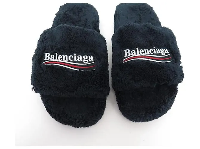 ZAPATOS BALENCIAGA FURRY 654261 SANDALIAS 40 FALSA PIEL SANDALIAS ZAPATO Azul marino 