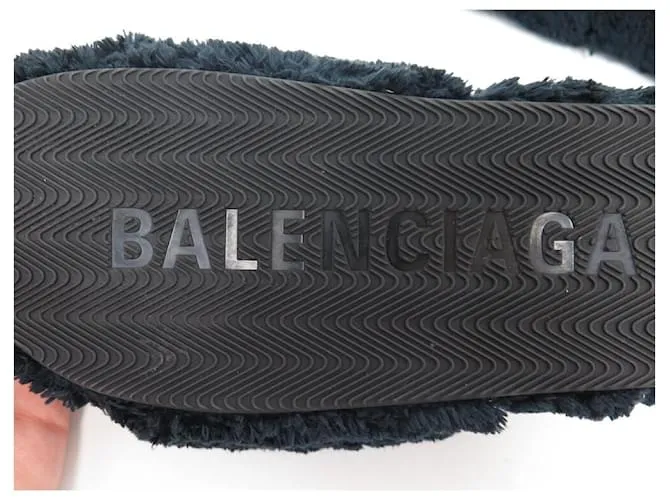 ZAPATOS BALENCIAGA FURRY 654261 SANDALIAS 40 FALSA PIEL SANDALIAS ZAPATO Azul marino 