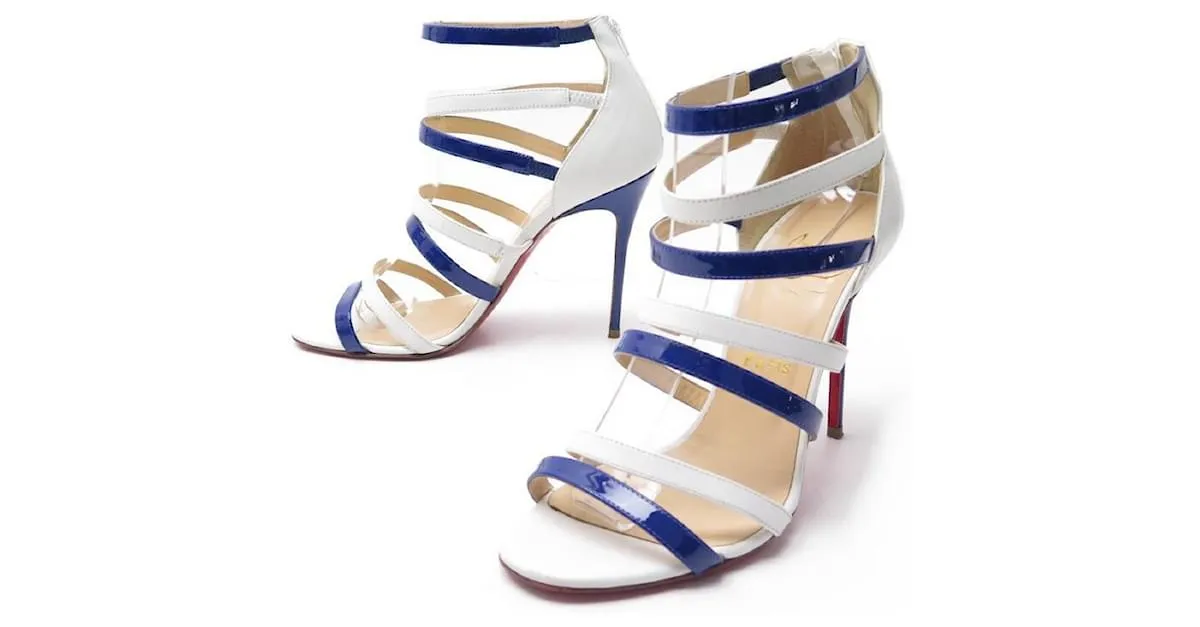 ZAPATOS CHRISTIAN LOUBOUTIN SANDALIAS MARINIERE TACON 37 ZAPATO CUADRO PIEL 