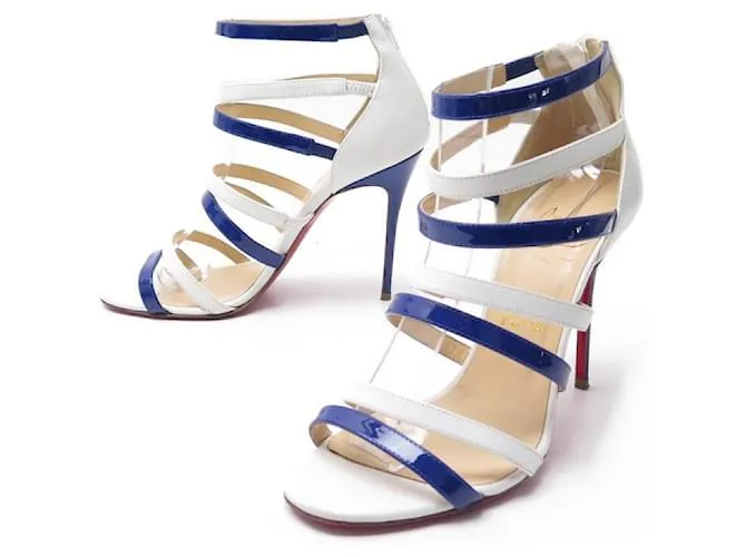 ZAPATOS CHRISTIAN LOUBOUTIN SANDALIAS MARINIERE TACON 37 ZAPATO CUADRO PIEL 